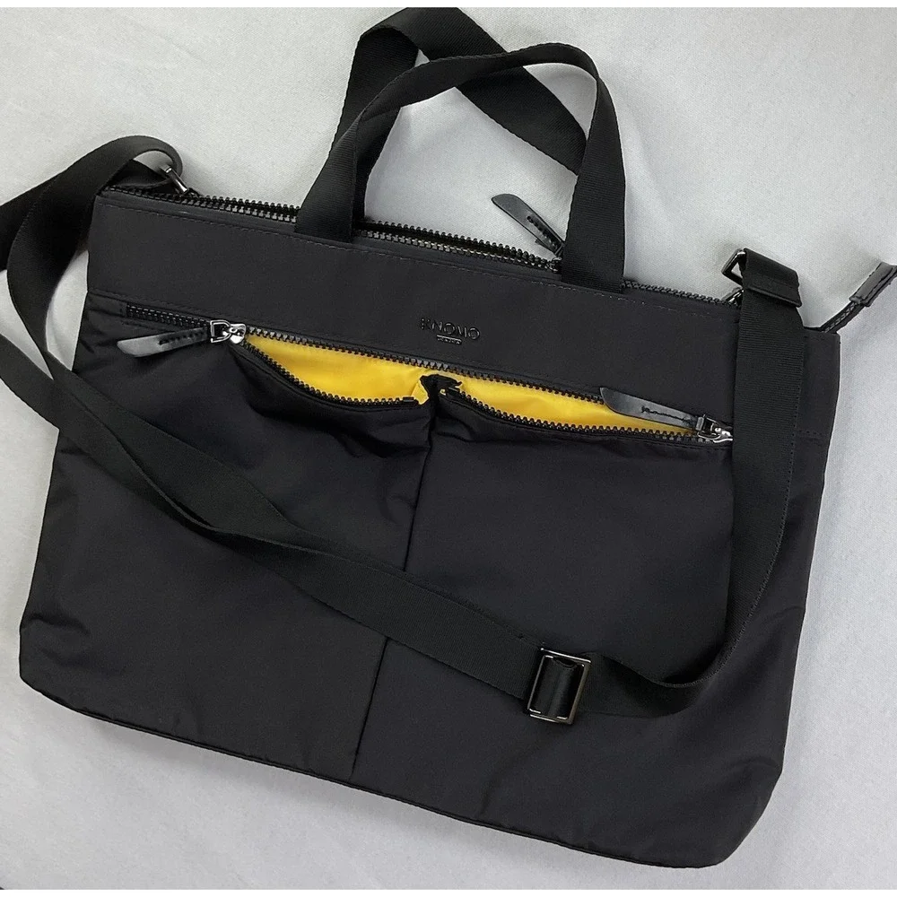KNOMO Hanover Laptop Bag Briefcase Black Silver Nylon RFID Water Resist.